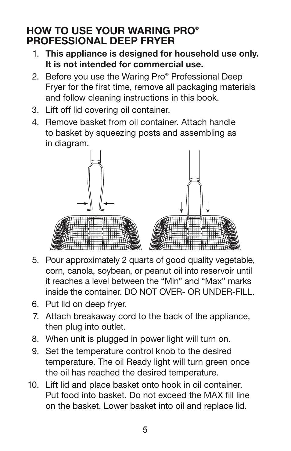 How to use your waring pro, Professional deep fryer | Waring DF55 User Manual | Page 6 / 20