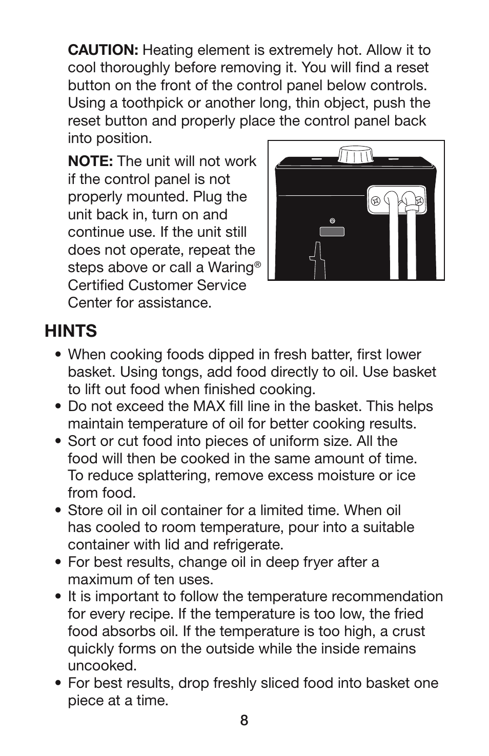 Hints | Waring DF55 User Manual | Page 9 / 20