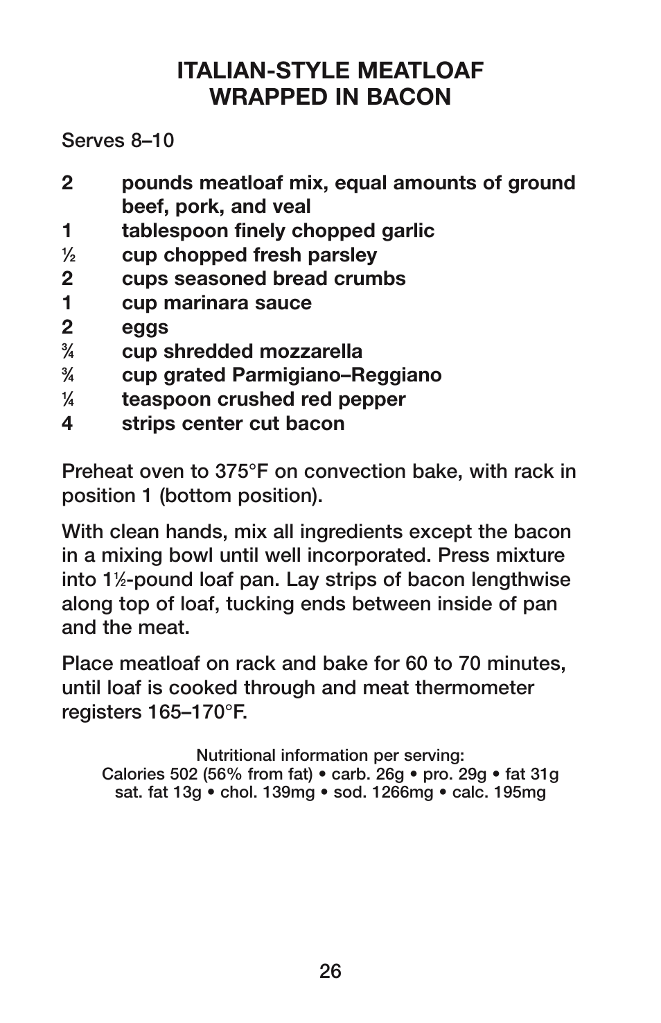 Italian-style meatloaf wrapped in bacon | Waring CO900B User Manual | Page 26 / 55
