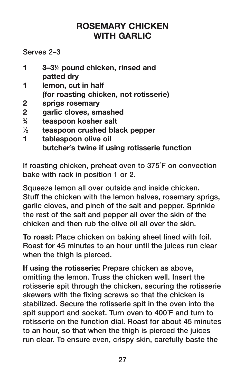 Rosemary chicken with garlic | Waring CO900B User Manual | Page 27 / 55