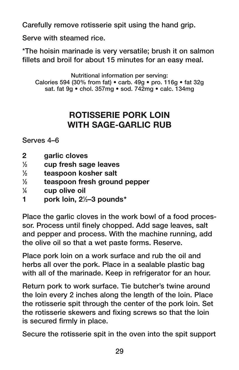 Rotisserie pork loin with sage-garlic rub | Waring CO900B User Manual | Page 29 / 55