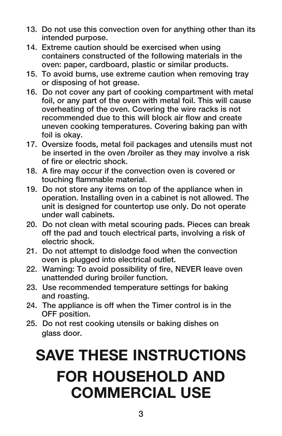 Waring CO900B User Manual | Page 3 / 55