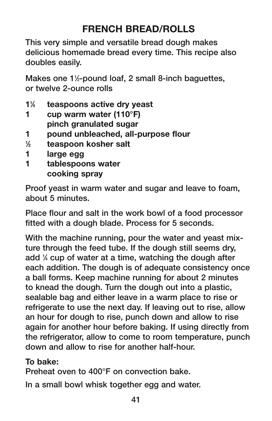 French bread/rolls | Waring CO900B User Manual | Page 41 / 55