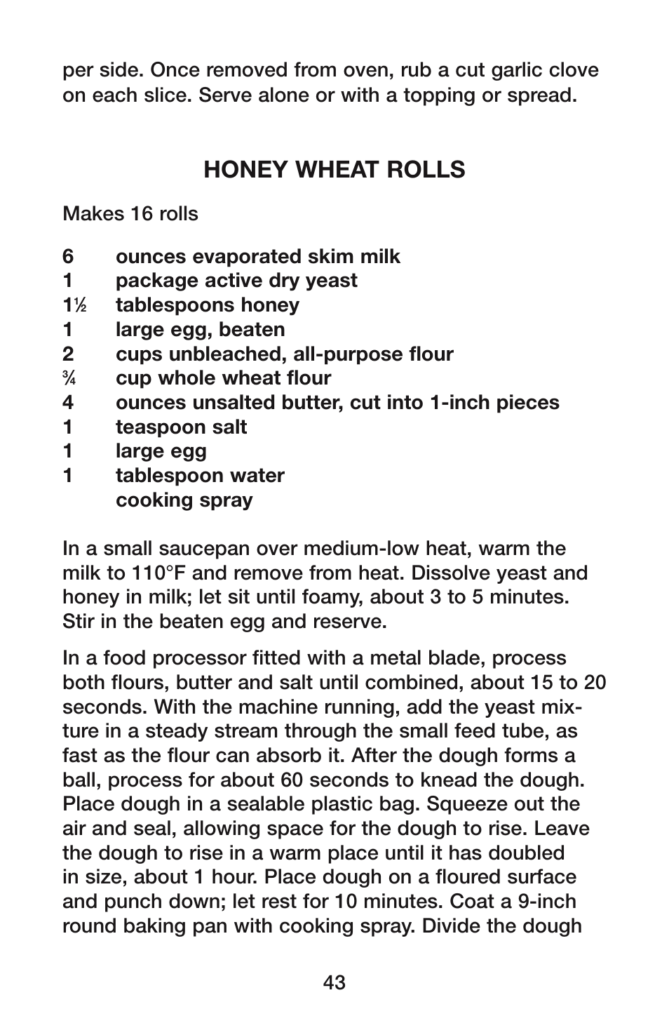 Honey wheat rolls | Waring CO900B User Manual | Page 43 / 55