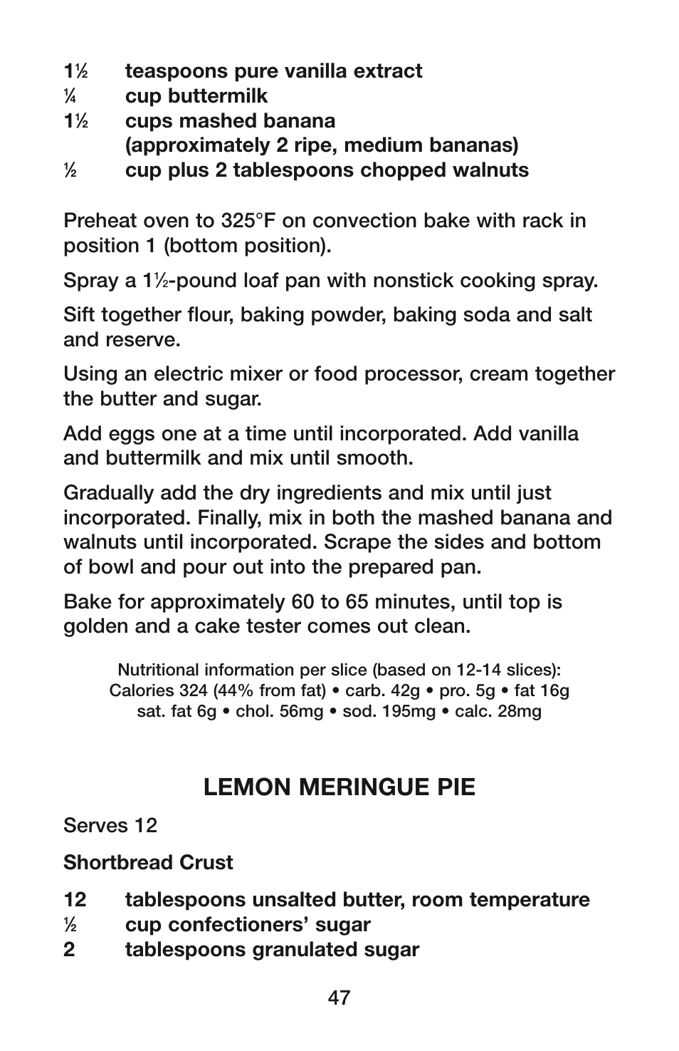 Lemon meringue pie, Teaspoons pure vanilla extract, Cup buttermilk 1 | Waring CO900B User Manual | Page 47 / 55