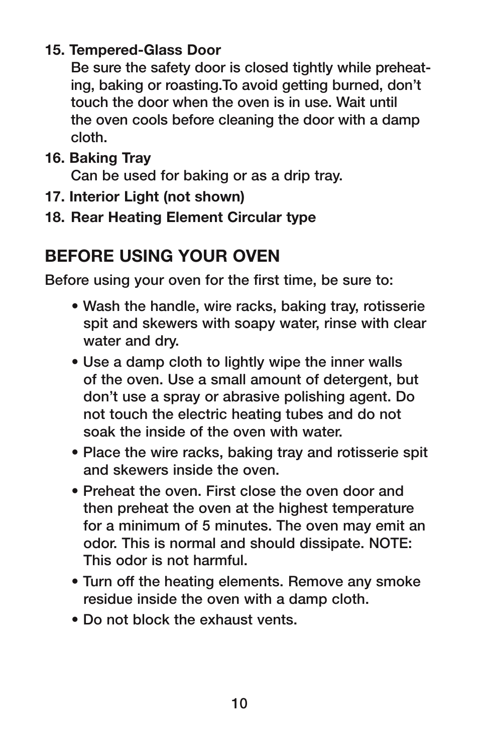 Before using your oven | Waring CO1500B User Manual | Page 10 / 55