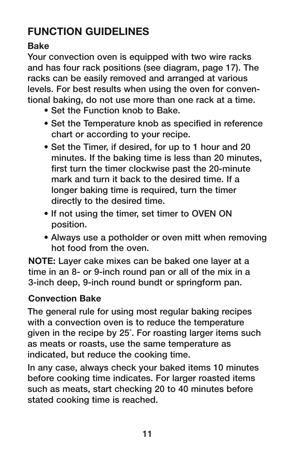Function guidelines | Waring CO1500B User Manual | Page 11 / 55