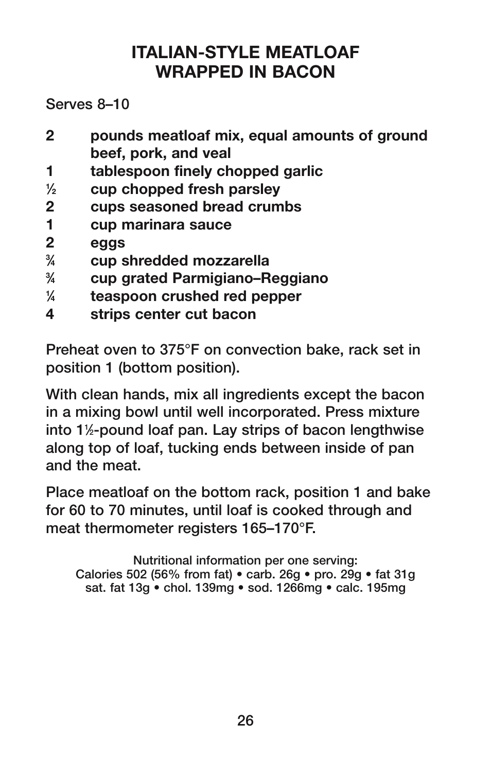 Italian-style meatloaf wrapped in bacon | Waring CO1500B User Manual | Page 26 / 55