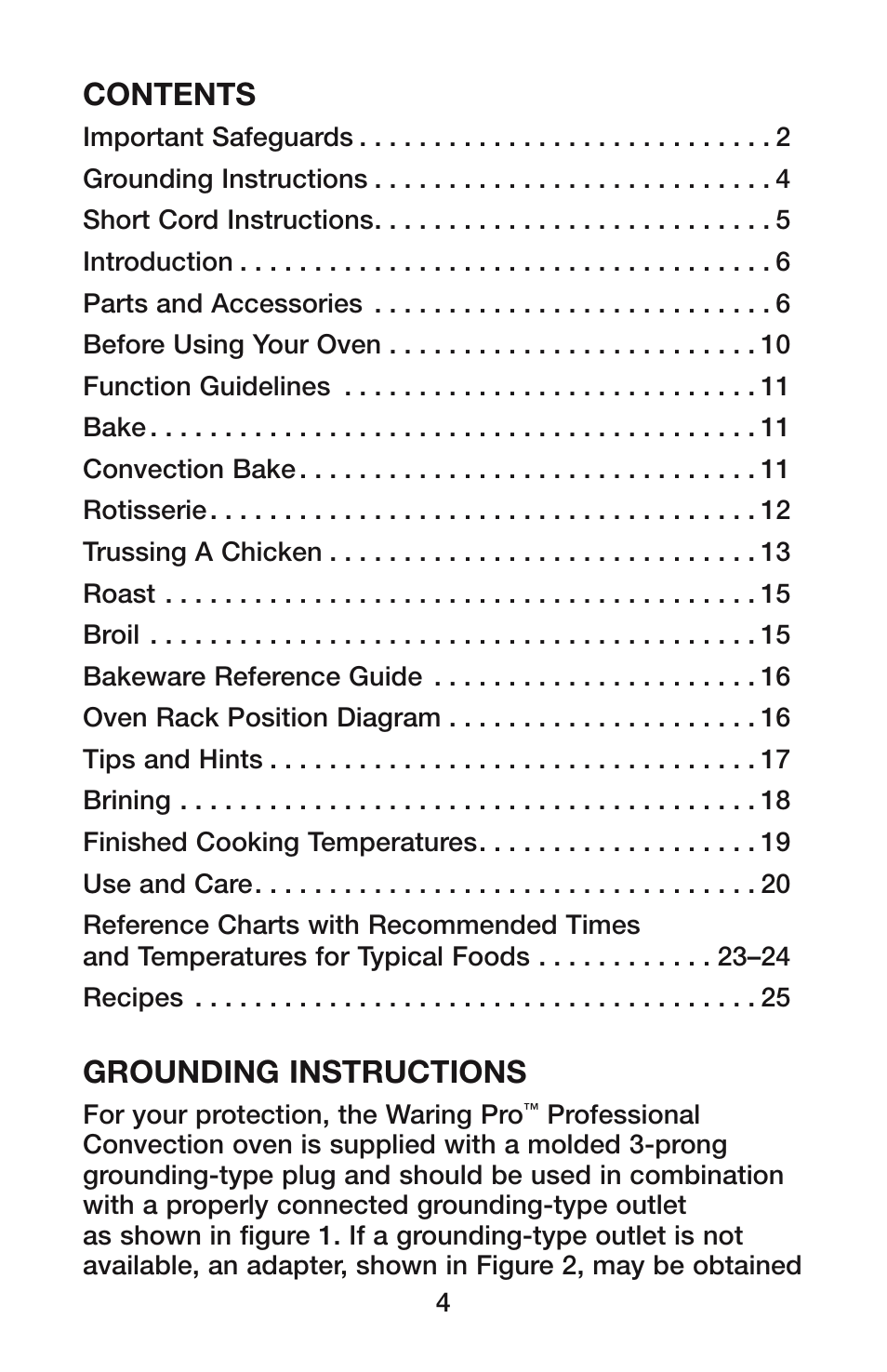 Waring CO1500B User Manual | Page 4 / 55