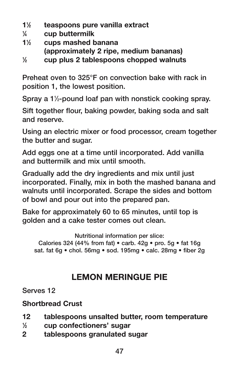 Lemon meringue pie, Teaspoons pure vanilla extract, Cup buttermilk 1 | Waring CO1500B User Manual | Page 47 / 55