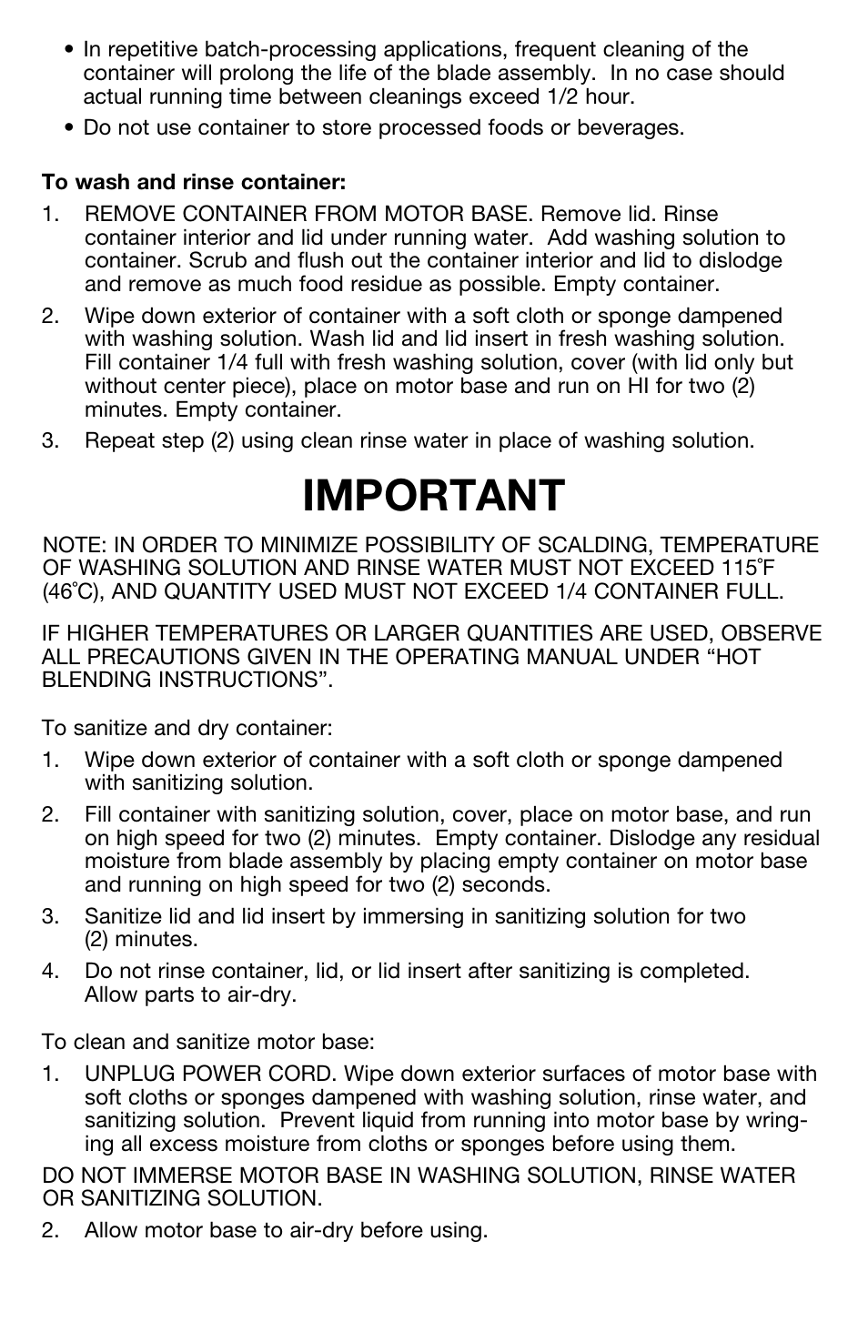 Important | Waring PRO High Powered Blender MX1000R User Manual | Page 6 / 8