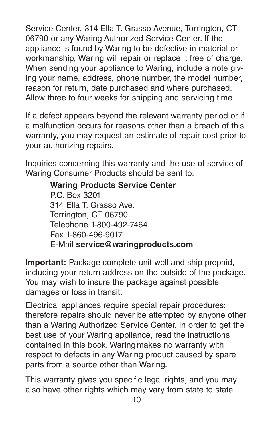 Waring JEX328 User Manual | Page 11 / 12