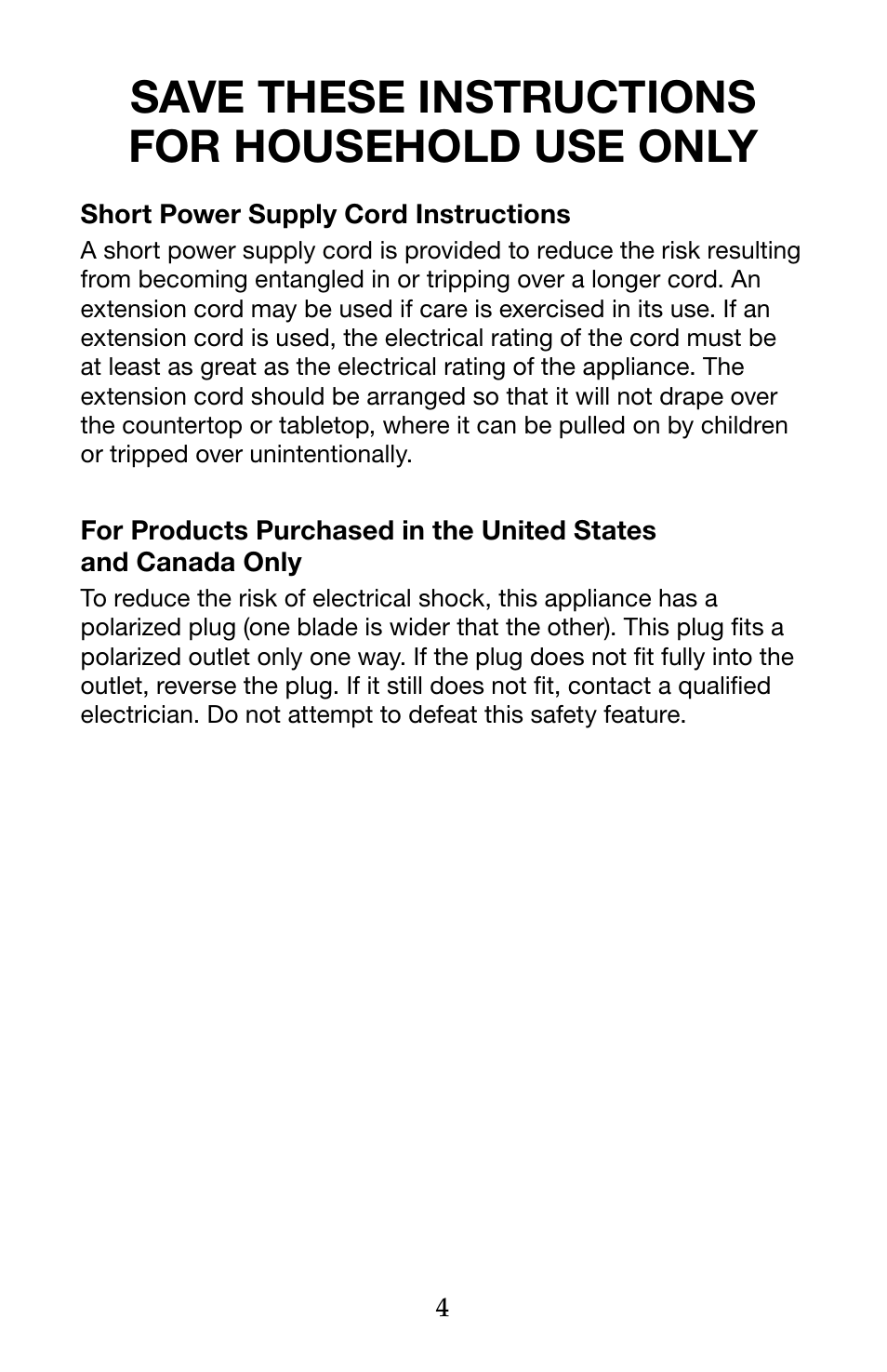 Save these instructions for household use only | Waring Pro TCO650 User Manual | Page 4 / 12