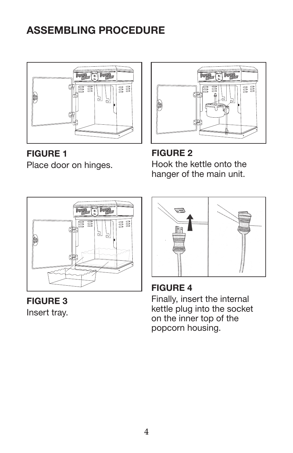 Assembling procedure, Figure 1 place door on hinges | Waring WPM25 User Manual | Page 5 / 8