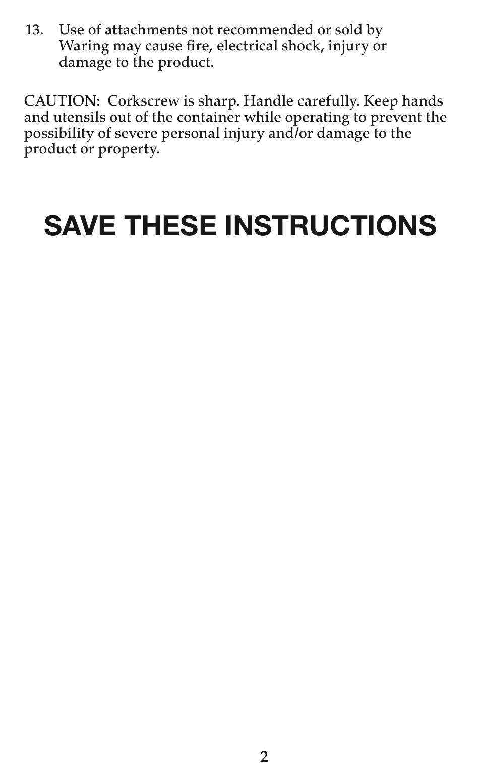 Save these instructions | Waring WO50 User Manual | Page 3 / 7