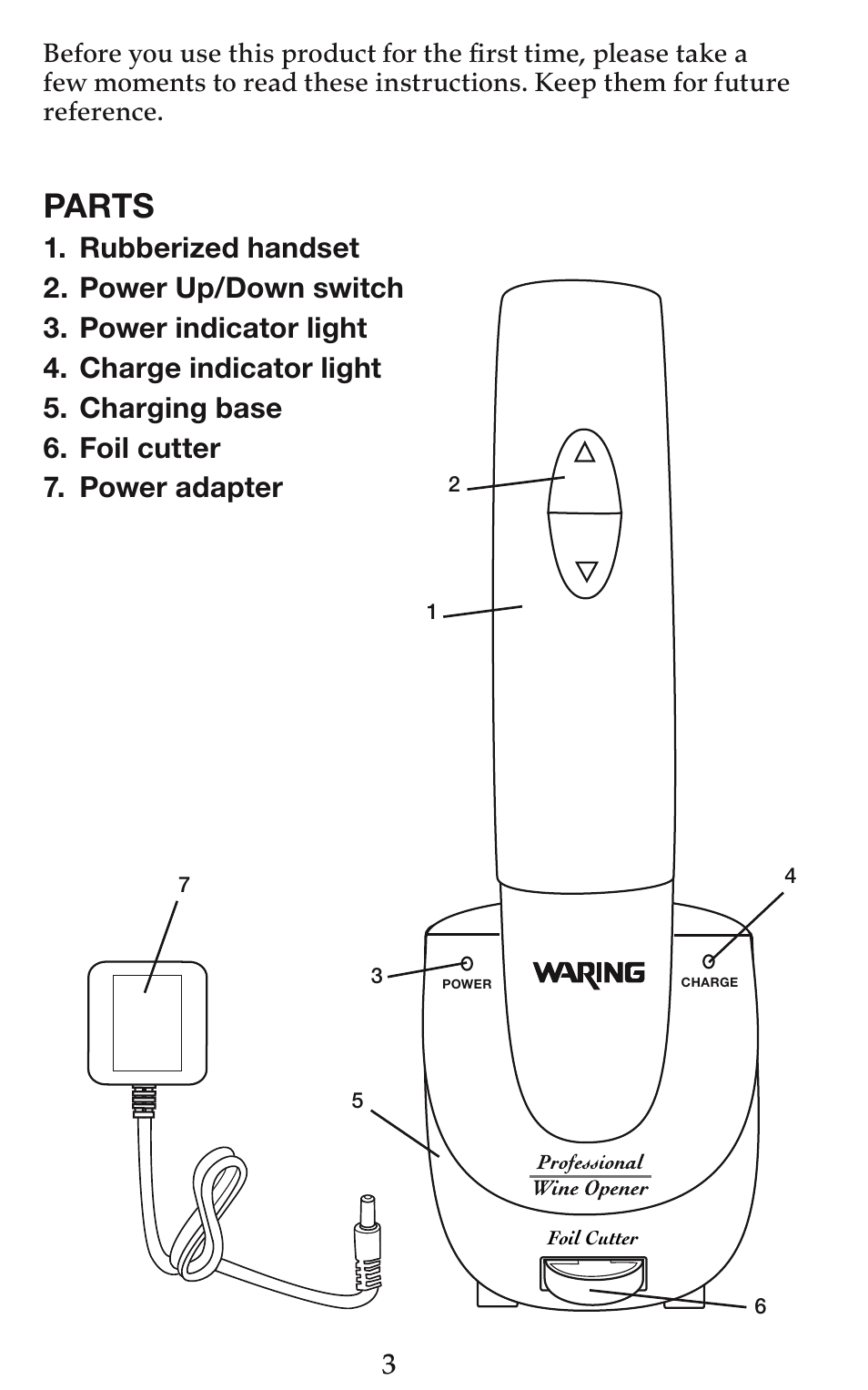 Parts | Waring WO50 User Manual | Page 4 / 7