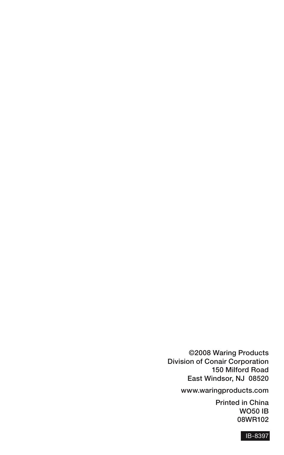 Waring WO50 User Manual | Page 7 / 7