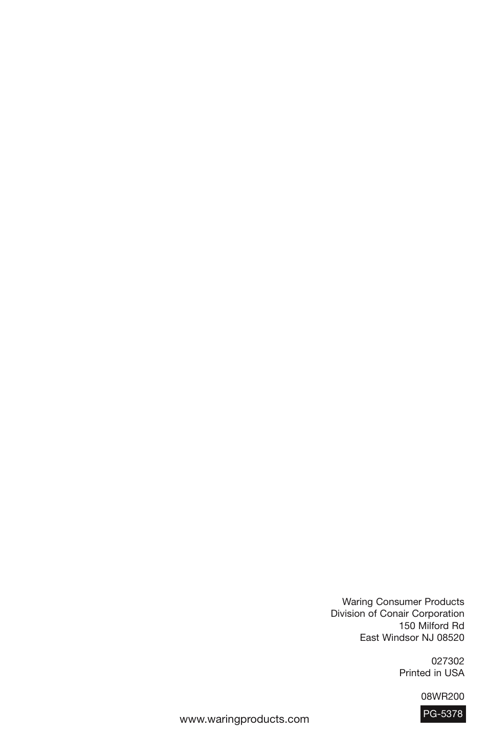 Waring MX1000R User Manual | Page 8 / 8