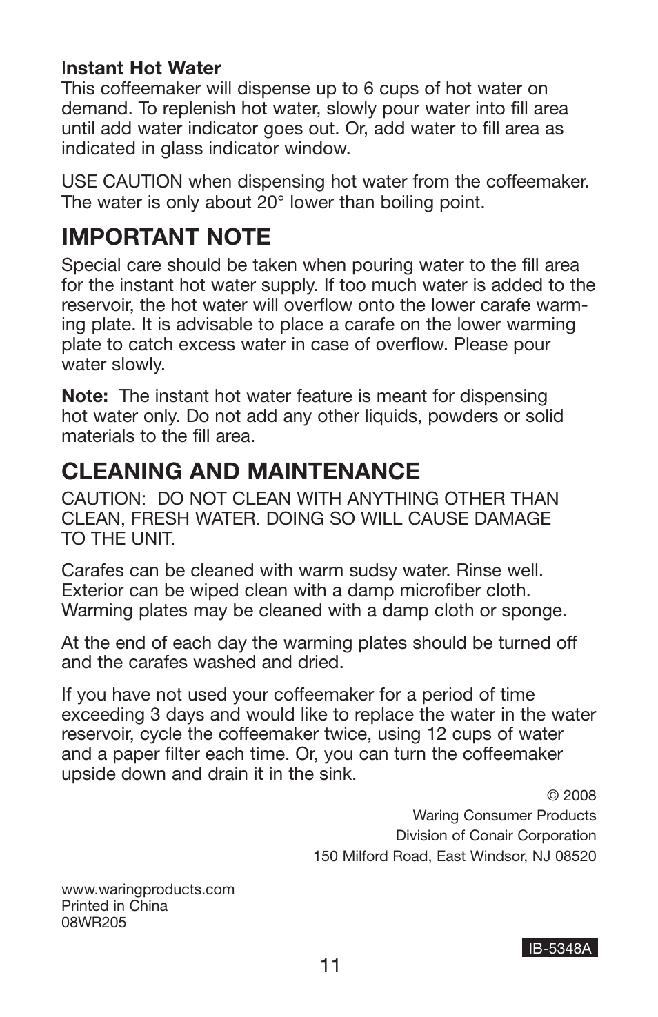 Cleaning and maintenance | Waring WC1000 User Manual | Page 12 / 12