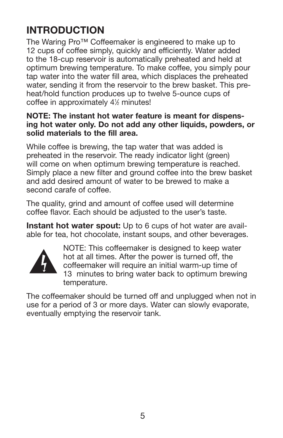 Introduction | Waring WC1000 User Manual | Page 6 / 12