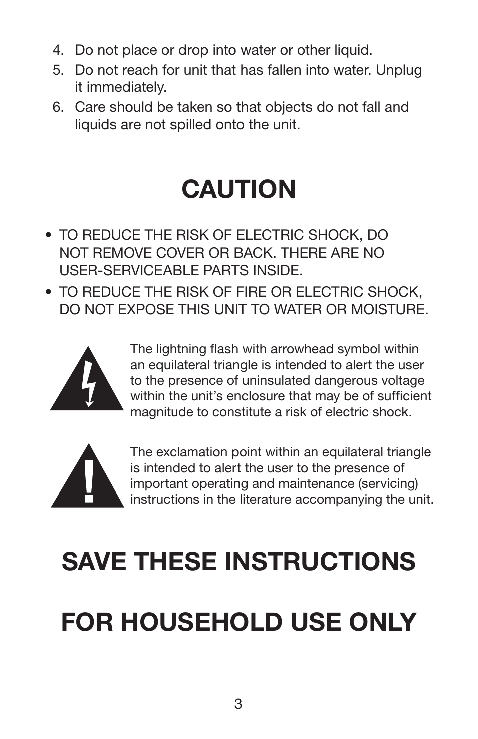 Caution, Save these instructions for household use only | Waring ICT100 User Manual | Page 4 / 8