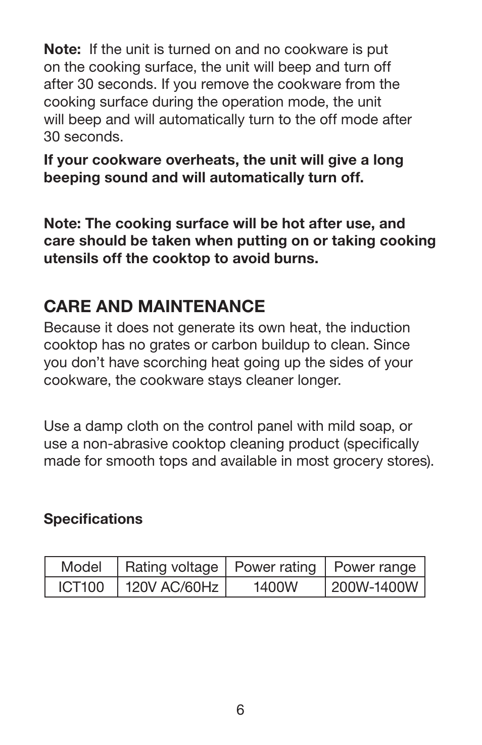 Care and maintenance | Waring ICT100 User Manual | Page 7 / 8