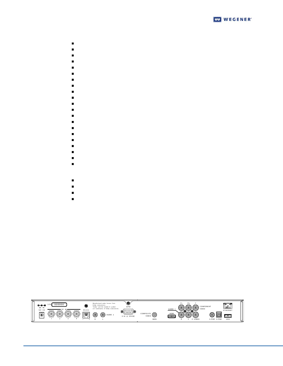 Features and options, Compel™ network control, 3 ipump 562 product specifications | Rear panel view, Figure 1.1, Compel™ network con- trol, General information, Some of the features and options of, Are highlighted below, Has integral support for the following | Wegener Communications IPUMP 562 User Manual | Page 12 / 68