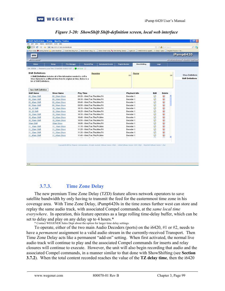 Time zone delay | Wegener Communications 6420 User Manual | Page 103 / 135