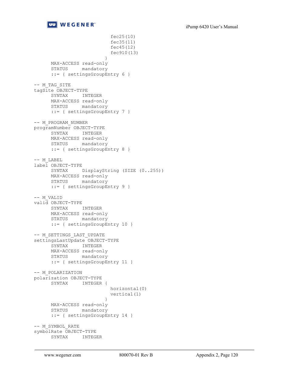 Wegener Communications 6420 User Manual | Page 124 / 135