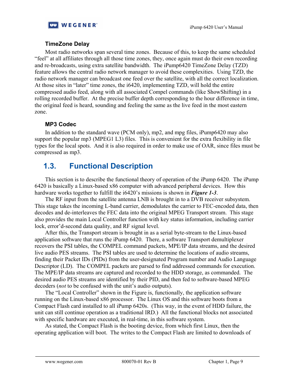 Functional description | Wegener Communications 6420 User Manual | Page 13 / 135