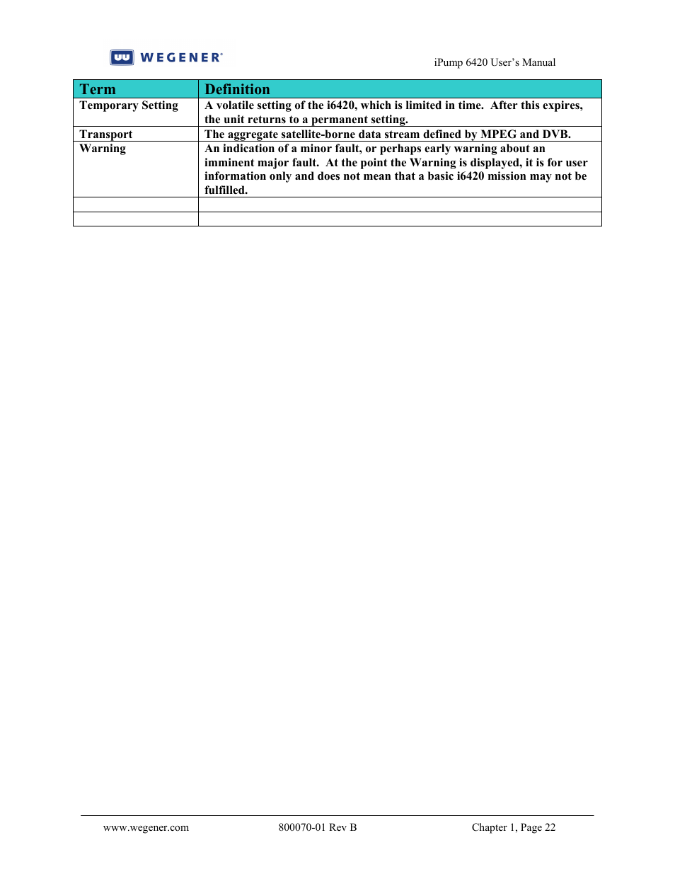 Term definition | Wegener Communications 6420 User Manual | Page 26 / 135