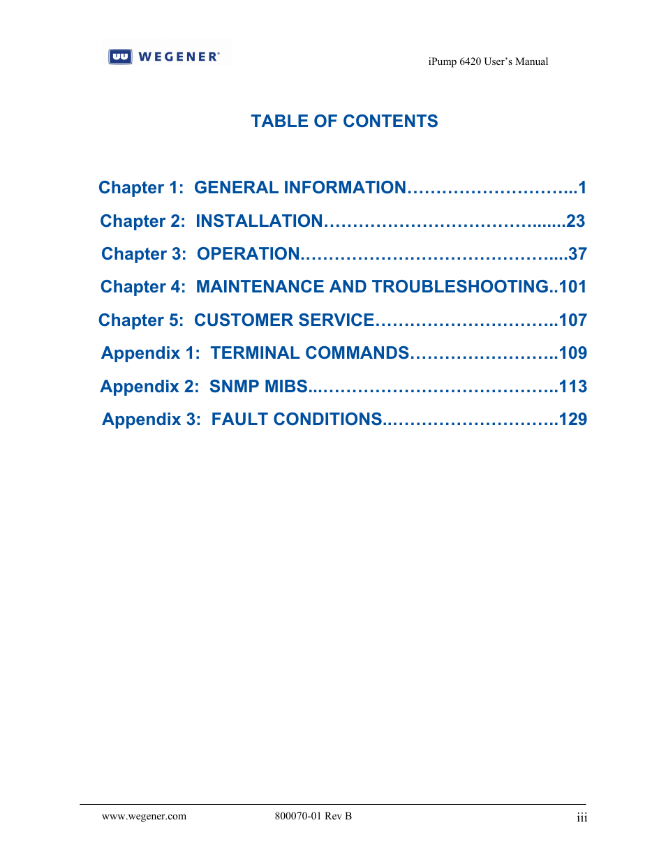 Wegener Communications 6420 User Manual | Page 3 / 135