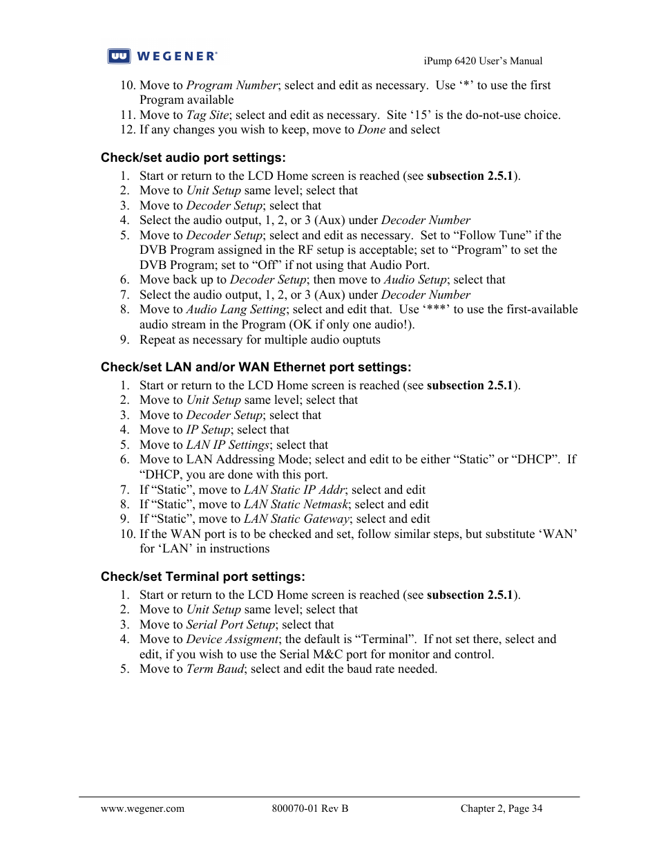 Wegener Communications 6420 User Manual | Page 38 / 135