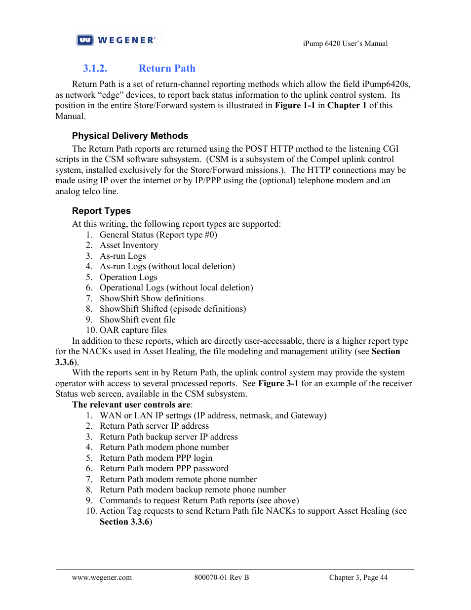 Return path | Wegener Communications 6420 User Manual | Page 48 / 135