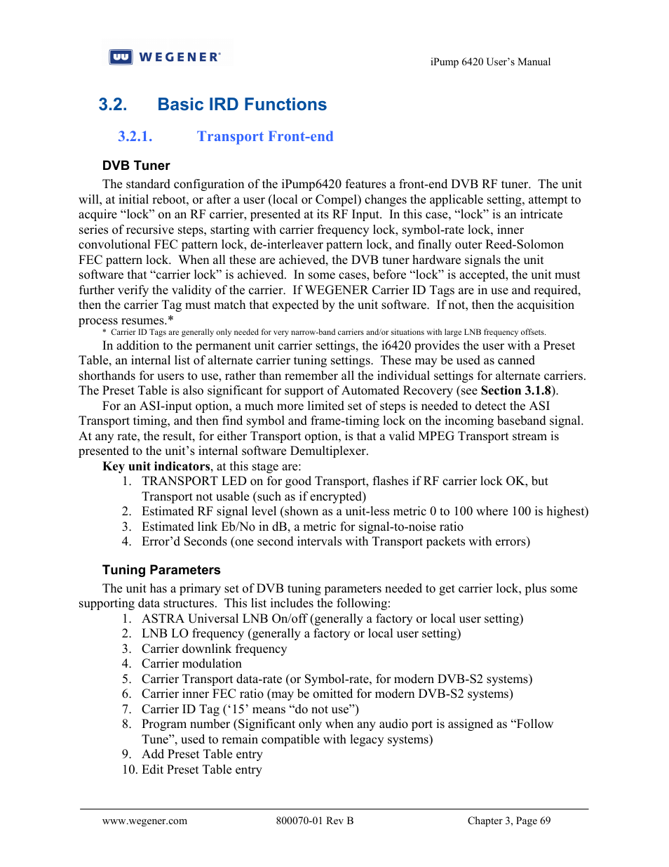 Basic ird functions | Wegener Communications 6420 User Manual | Page 73 / 135