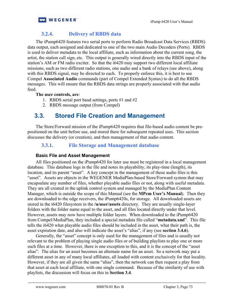 Stored file creation and management | Wegener Communications 6420 User Manual | Page 77 / 135