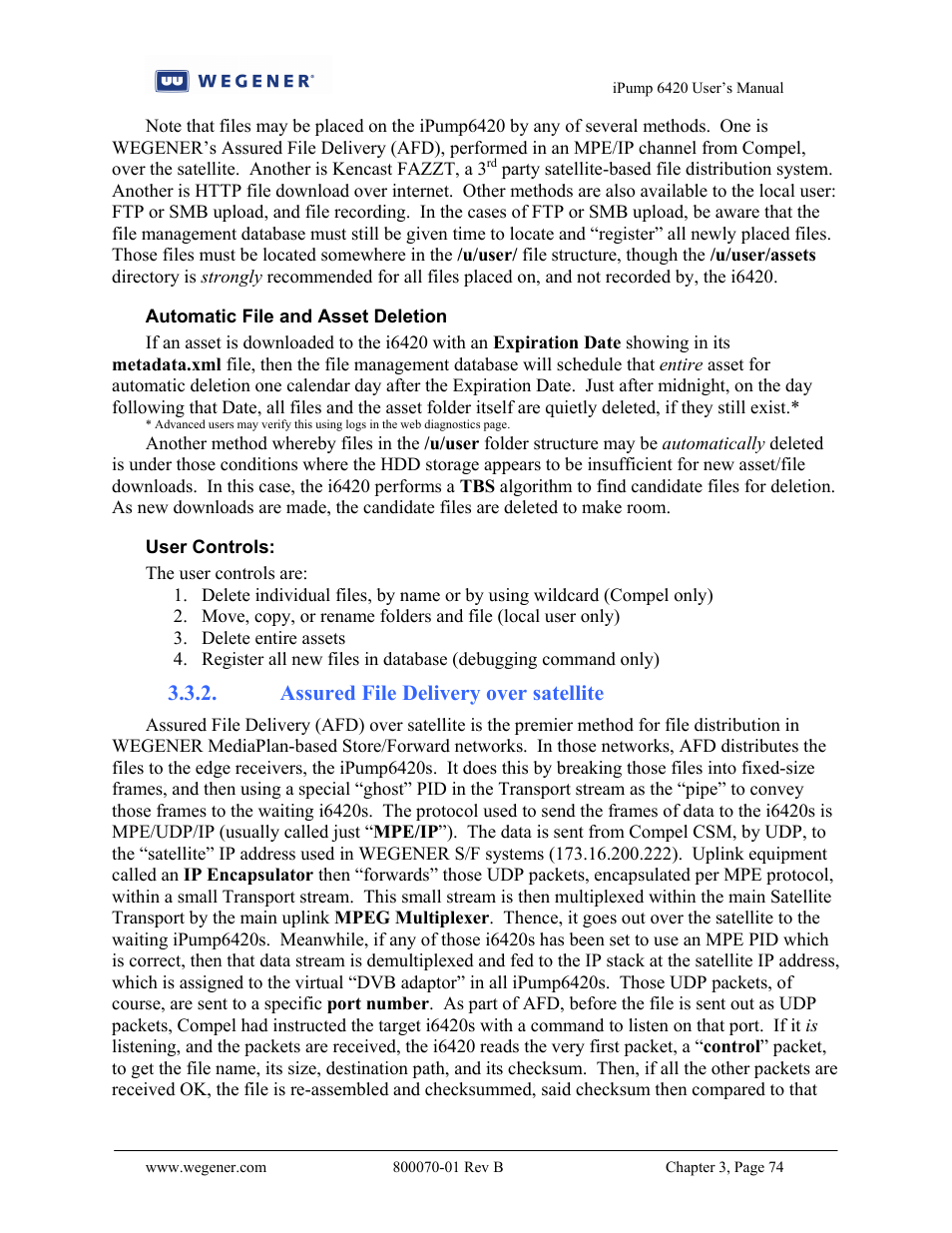 Assured file delivery over satellite | Wegener Communications 6420 User Manual | Page 78 / 135