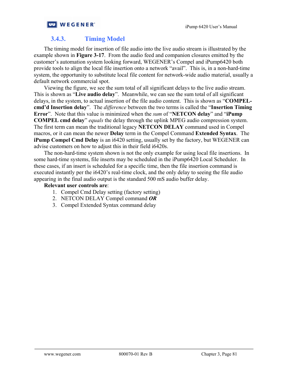 Timing model | Wegener Communications 6420 User Manual | Page 85 / 135