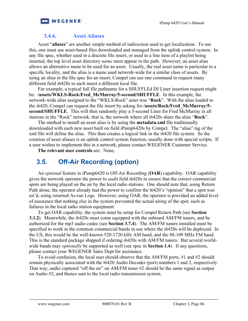 Off-air recording (option) | Wegener Communications 6420 User Manual | Page 90 / 135