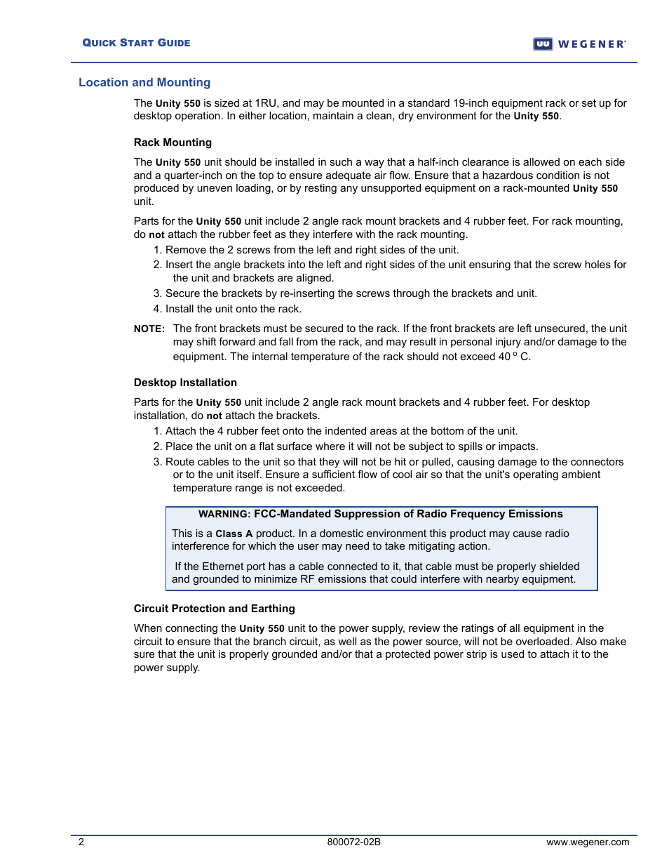 Wegener Communications UNITY 550 User Manual | Page 2 / 7