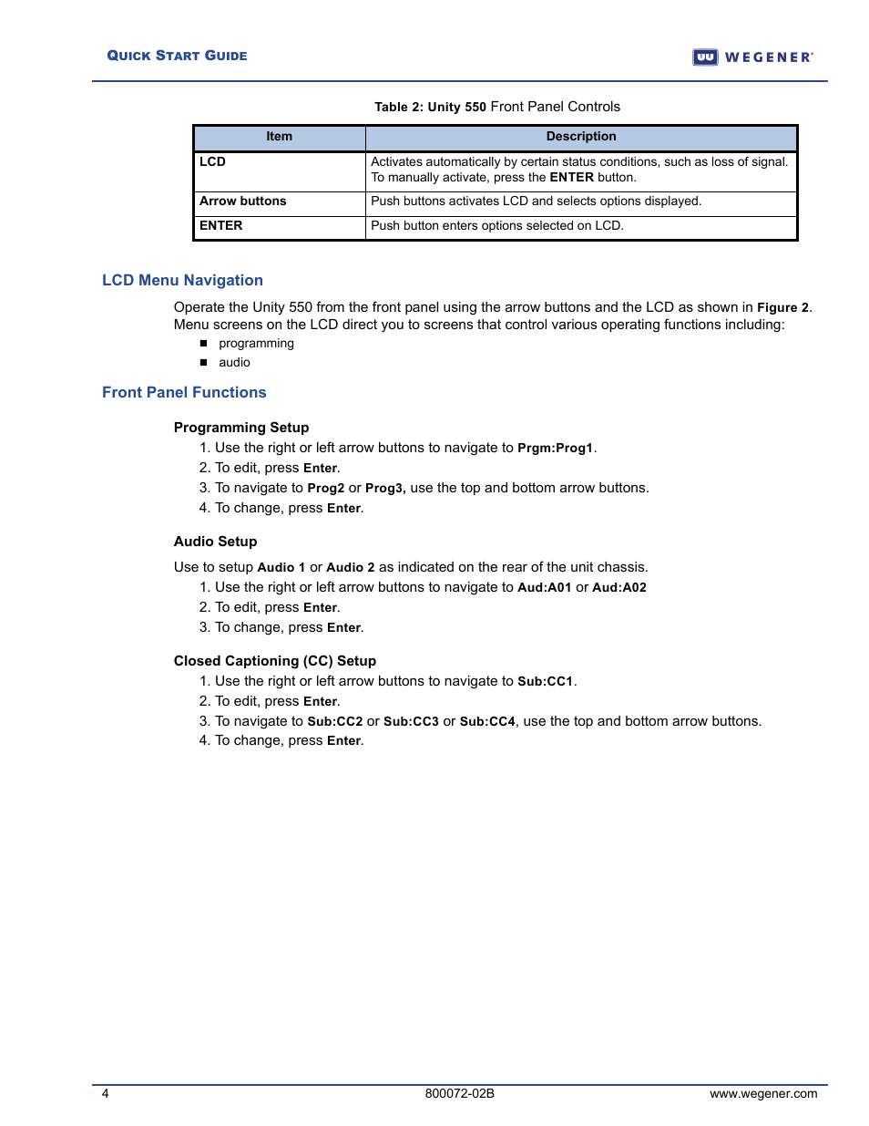 Table 2 | Wegener Communications UNITY 550 User Manual | Page 4 / 7