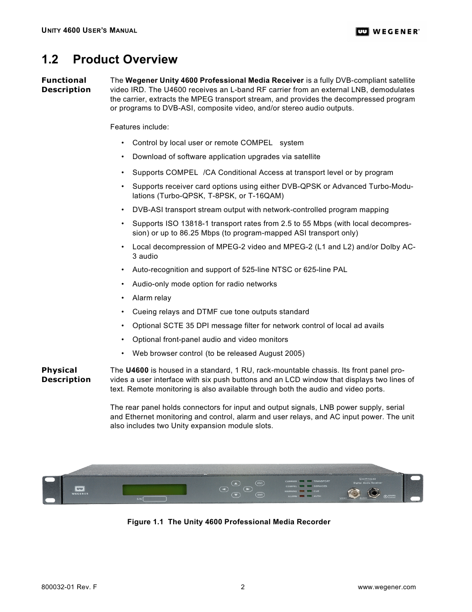 2 product overview | Wegener Communications UNITY 4600 User Manual | Page 10 / 70