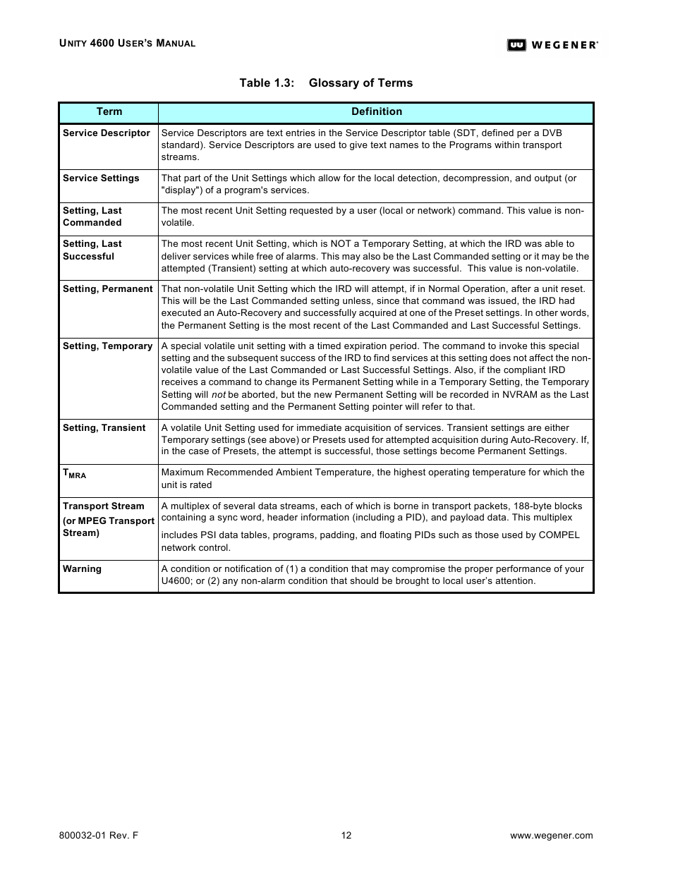 Wegener Communications UNITY 4600 User Manual | Page 20 / 70