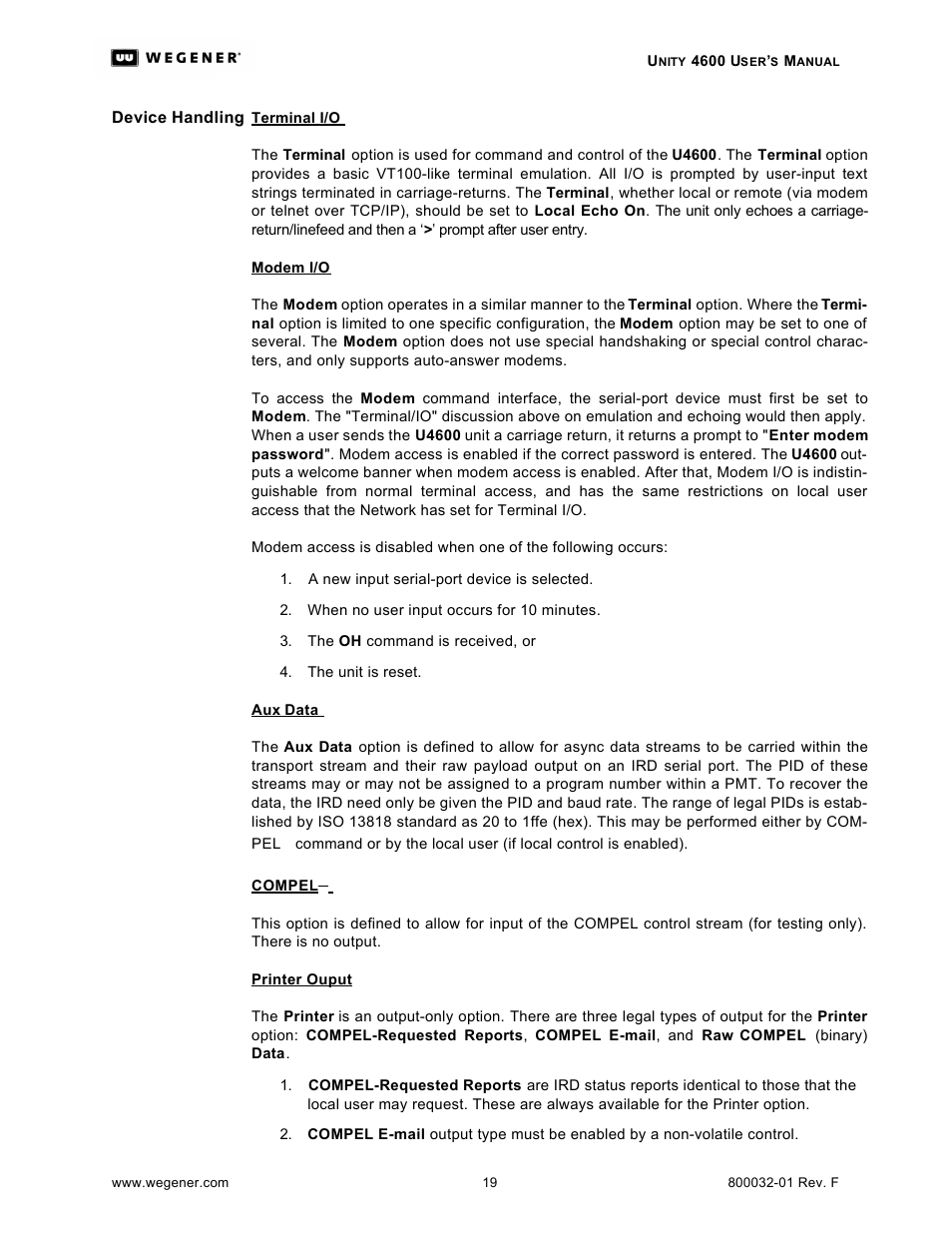Wegener Communications UNITY 4600 User Manual | Page 27 / 70