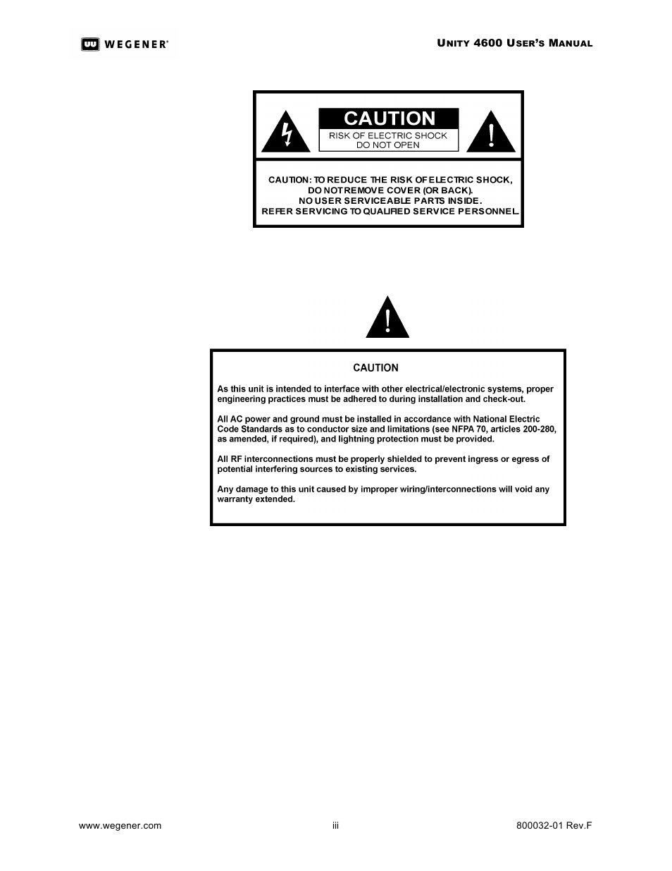 Wegener Communications UNITY 4600 User Manual | Page 3 / 70
