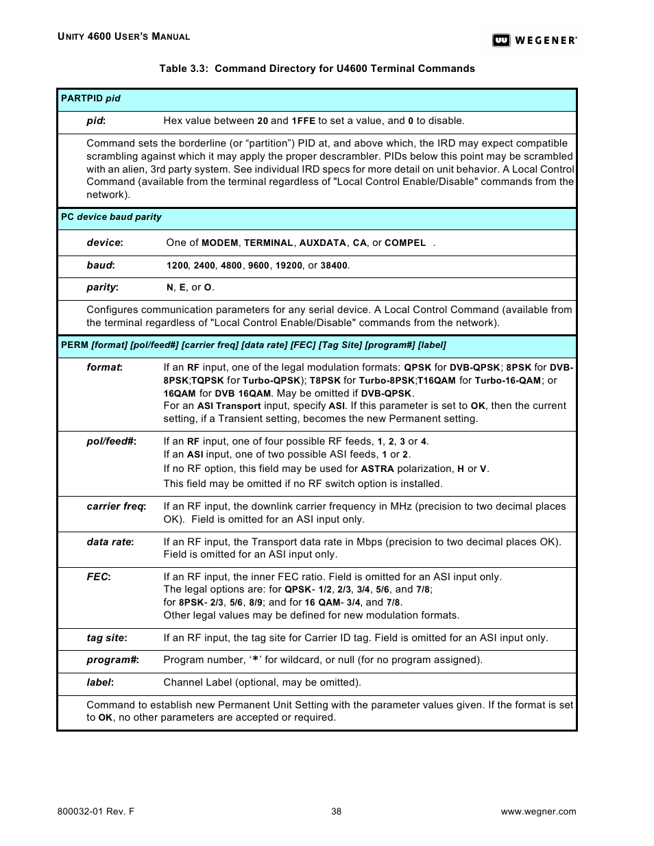 Wegener Communications UNITY 4600 User Manual | Page 46 / 70