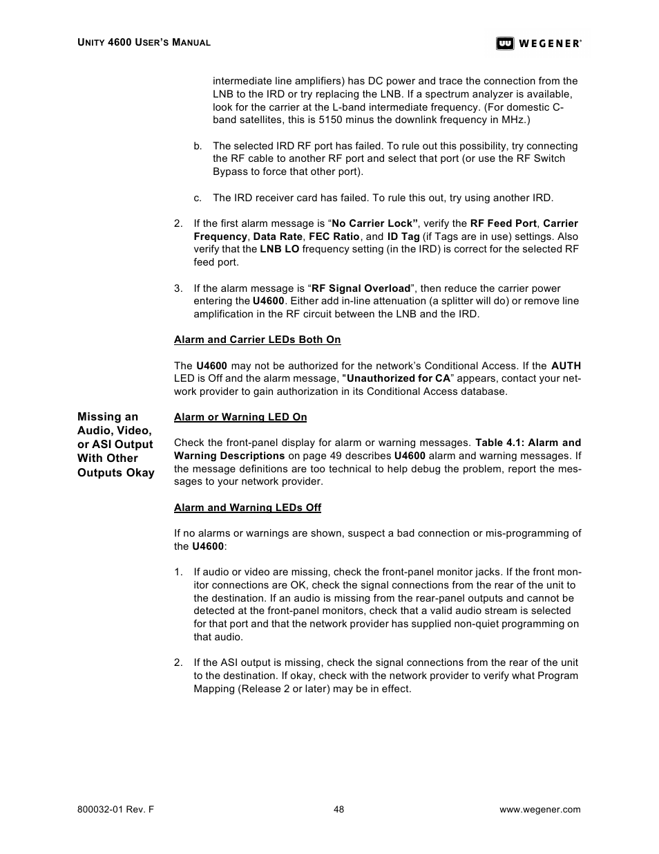 Wegener Communications UNITY 4600 User Manual | Page 56 / 70
