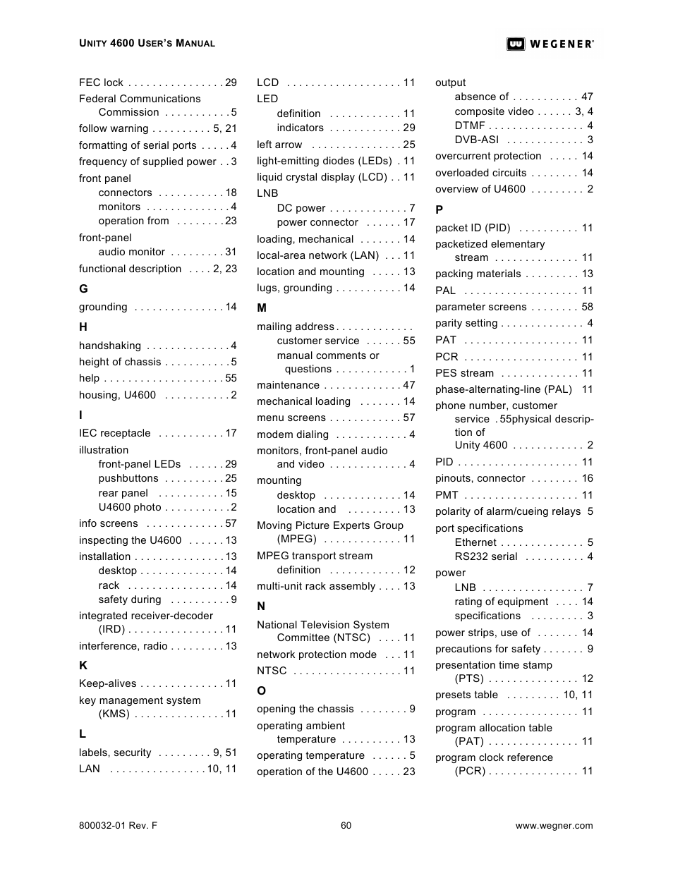 Wegener Communications UNITY 4600 User Manual | Page 68 / 70