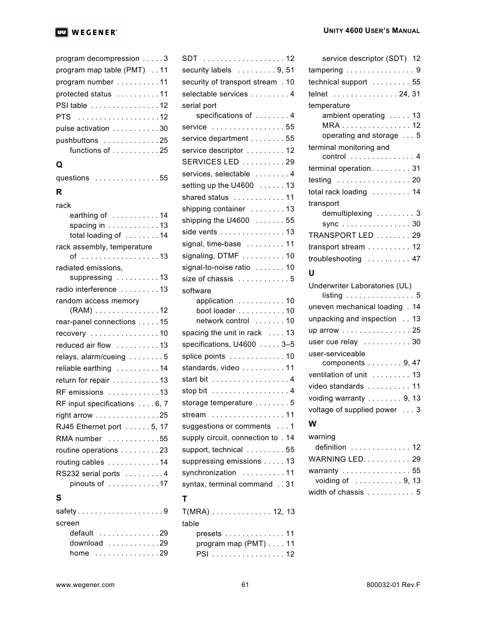 Wegener Communications UNITY 4600 User Manual | Page 69 / 70