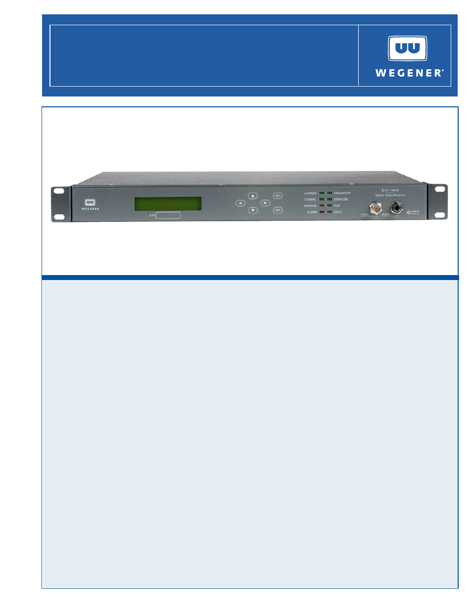 Wegener Communications UNITY 4600 User Manual | 75 pages